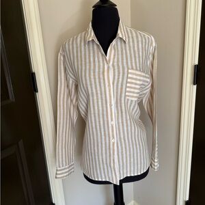 J. Jill Beige and White Striped Linen Shirt S